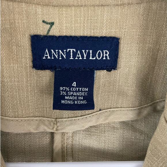 Ann Taylor Size 4 Women's Blazer Jacket Brown Tan Button  Jacket Work Cotton - Picture 3 of 11